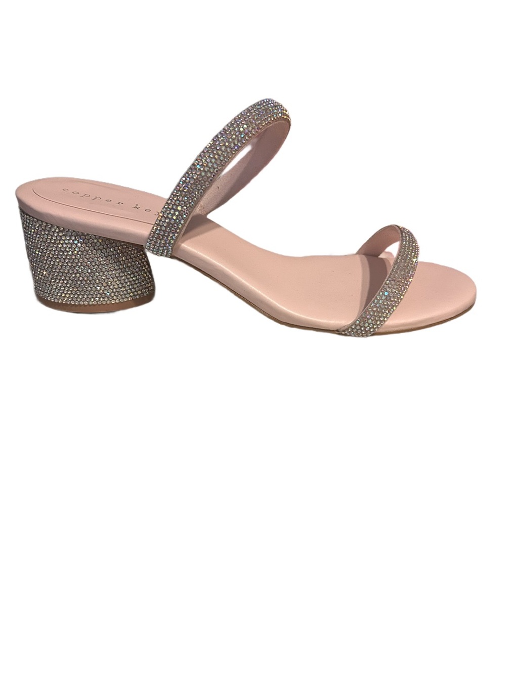 Copper Key- Pink Crystal Embellished Low Block Heel Sandal